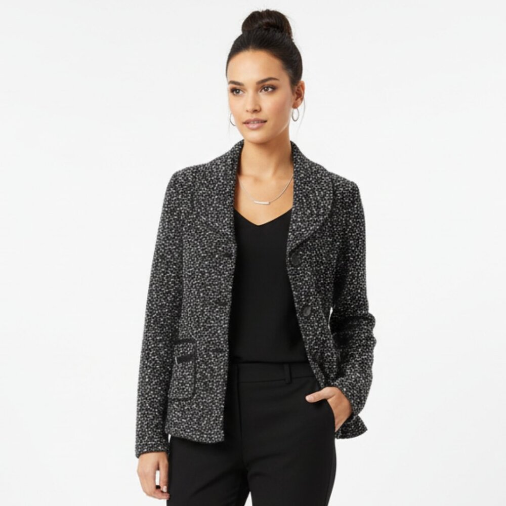 San Remo Black & White Woven Knit Button Up Jacket M